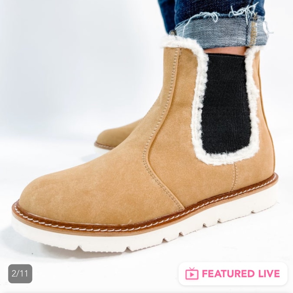 Faux Fur Detail Booties with Elastic Sides Sz 8